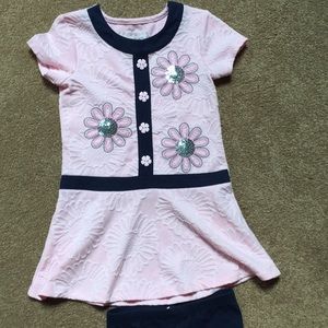 Flapdoodles Pink with navy 2 piece dress and pants